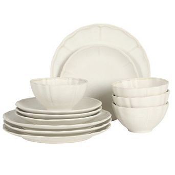 Gibson Elite Vista Rossio 12 pc Scalloped Stoneware Plates and Bowls for 4