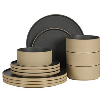 Gibson Elite Villa Amadora 12 pc Two Tone Speckled Stoneware Dinnerware Set Service for 4