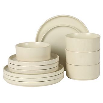 Gibson Elite Avant Garde 12 pc Stoneware Reactive Glaze Dinner Plates Salad Plates and Bowls Set