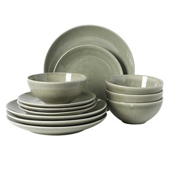 Gibson Elite Castle Peak 12 pc Reactive Glaze Stoneware Dinnerware Set with Plates and Bowls