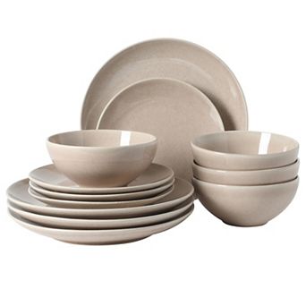 Gibson Elite Castle Peak 12 pc Reactive Glaze Stoneware Dinnerware Set with Plates and Bowls