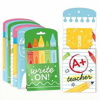 Assorted School Supplies Gift Card Holders, Thank You Teacher Appreciation Money Holders, 8 ct