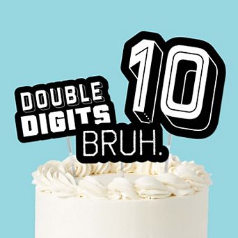 10th Birthday Bruh Cake Topper Set, Double Digits Dessert Decor, Birthday Boy Party Supplies 3 ct