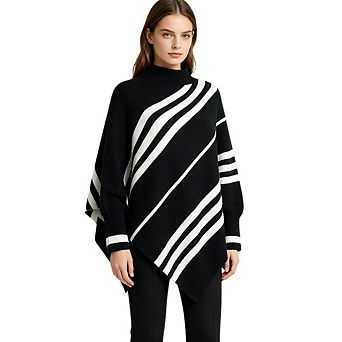 Women's Irregular Stripe Mock Neck Batwing Sleeve Knit Pullover Cape