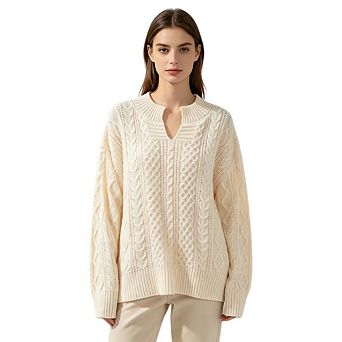 Women's Vintage Loose Fit Long Sleeve Cable Knit Cardigan