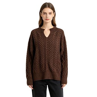 Women's Vintage Loose Fit Long Sleeve Cable Knit Cardigan