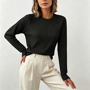 Women's Spring Fashion Crew Neck Long‑Sleeve Knit Basic Lightweight Tee