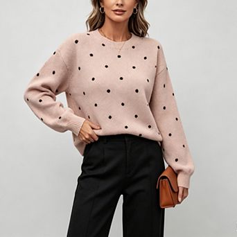 Women Fall Polka Dot Sweaters Long Sleeve Crew Neck Pullover Sweater