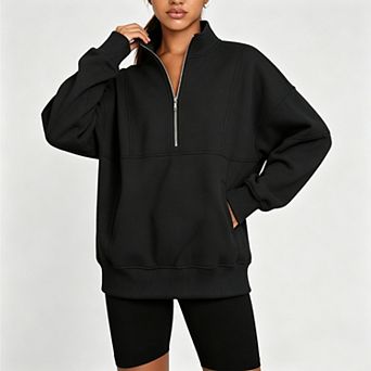 Women's Oversized Quarter Zip Fleece Sweatshirt, Mock Neck Half-Zip Pullover Top