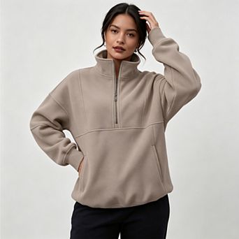 Women's Oversized Quarter Zip Fleece Sweatshirt, Mock Neck Half-Zip Pullover Top