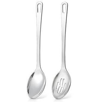 Zoulao 2 pc Stainless Steel Cooking Spoon Set, Solid & Slotted, Heavy Duty, Heat Resistant.