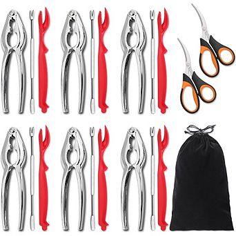 Zoulao 20 pc Seafood Crackers & Tools Set, Includes Crab Crackers, Picks, Scissors & Bag