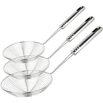 Zoulao 3 pc Stainless Steel Spider Strainer Set for Frying, Pasta, Noodles (12", 12.5", 13.7")