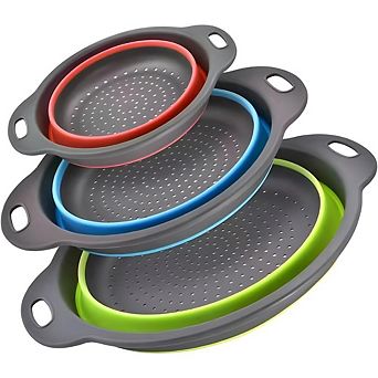 Zoulao Collapsible Silicone Colander Set, 3 Pack (3-5-qt - Space-Saving, Dishwasher Safe Strainer