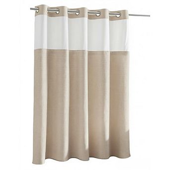 Linen Shower Curtain Set, 71x74" Water-Repellent Fabric, Farmhouse Style, with Snap-in Liner