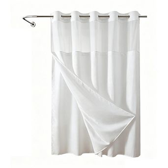 Waffle Shower Curtain Set, 71x74" Waterproof Fabric, White, with Snap-in Liner