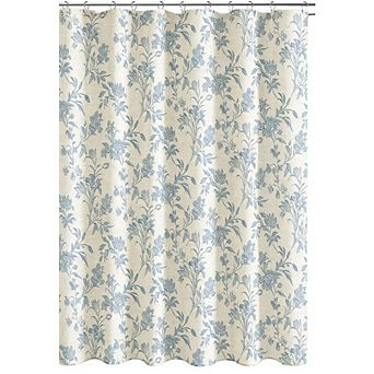 Blue Floral Shower Curtain, 72x72" Cotton Linen Cottagecore Style for Bathroom