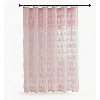 Shower Curtain, 72x72" Pink Shabby Chic Lace with Valance, Scalloped Edge, Vintage Style
