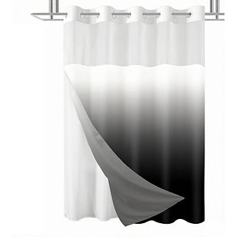 Shower Curtain Set, 71x74" Black Ombre Fabric, Waterproof, with Snap-in Liner
