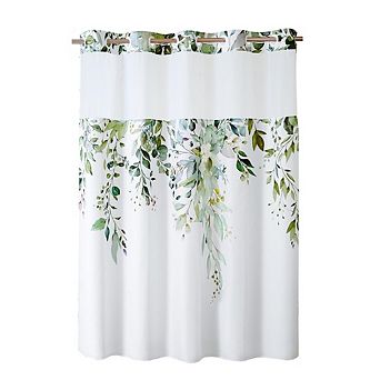 Sage Green Shower Curtain Set,72x75" Waterproof Fabric with Snap-in Liner,Eucalyptus Print