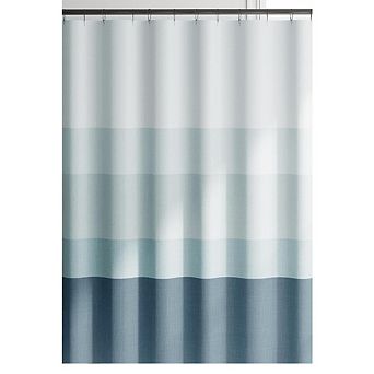 Ombre Shower Curtain,70x72" Waterproof Fabric,Ocean Blue Striped,Minimalist Design,with Hooks