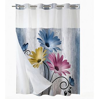Hookless Shower Curtain Set, 72x75" Waterproof Fabric with Snap-in Liner, Colorful