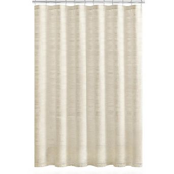 Boho Shower Curtain, 72x84" Linen with Tassels, Beige & Cream, Farmhouse French Country Style