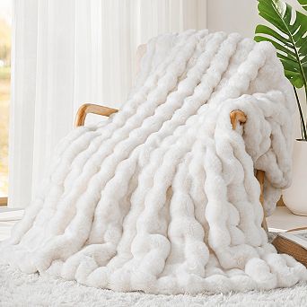 1000gsm Faux Rabbit Fur Throw Blanket Warm Cozy Plush Fuzzy Decor Blanket