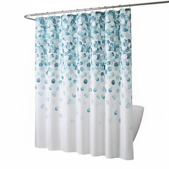 Mineral Blue Teal Fabric Shower Curtain Cascading Water Splash Turquoise Aqua White Polyester
