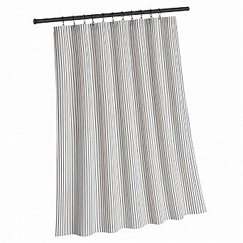 Rustic Black Striped Linen Blend Shower Curtain Breathable Washable Bathroom Decor