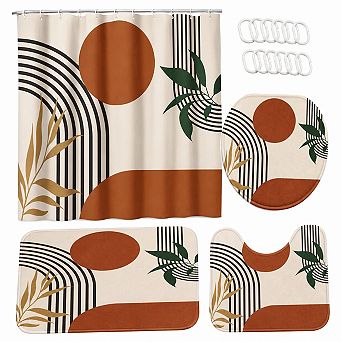 Boho Mid Century Abstract Geometric Bathroom Decor Set With Hooks