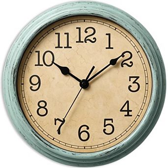 12" Retro Non-Ticking Wall Clock, Quartz Battery, Green, Living Room