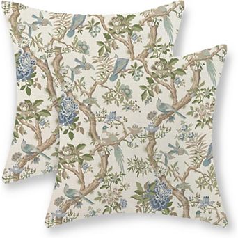Pillow Covers 18x18 Set of 2 Floral Throw Pillows Vintage Blue Flowers Farmhouse Linen Cushion Case