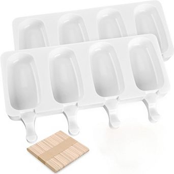 Popsicle Silicone Molds Set, 2 pc Ice Cream Molds with 50 Wooden Sticks for Cake Pop, Ice Pop