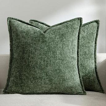 Pack of 2 Decorative Throw Pillow Covers 18x18 Cozy Soft Chenille Accent Vintage Square Couch Pillow