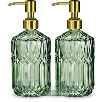 17 Oz Glass Kitchen Soap Dispenser for Dish Soap, 2 Pack Bathroom Soap Dispenser Set with Gold Rust