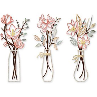 3 pc Metal Flowers Wall Arts Rustic Farmhouse Decor Bathroom Wall Decor Metal Wall Decor for Living