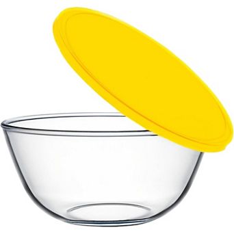 4.7-qt Large Glass Mixing Bowl with Yellow Lid, Big Salad Bowl with Lid, Large Glass Bowls