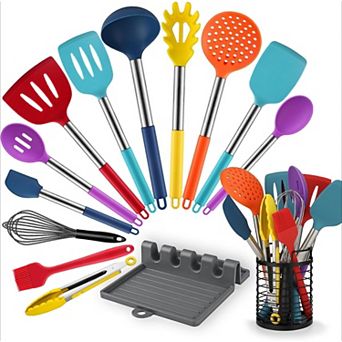 14 pc Heat Resistant Silicone Utensil Set, 446°F Spatula Kitchen Tools Non-Stick Cookware Safe