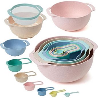 Plastic Mixing Bowls Set 8/10 pc with Measuring Spoon, Colorful Serving Bowls for Kitchen, Ideal
