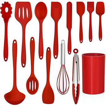 14 pc Silicone Kitchen Utensil Set with Holder, Heat Resistant Spatula Spoon Tools, Dishwasher Safe