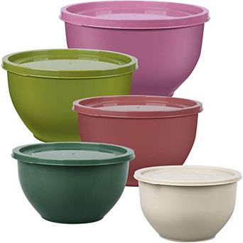 Plastic Mixing Bowls with Lids Set for Kitchen, 5 Set Nesting Bowls for Mixing, Baking, Prepping
