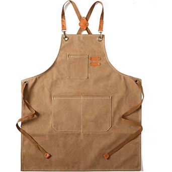 Zoulao Canvas Cross Back Chef Cotton Aprons for Men Women with Large Pockets