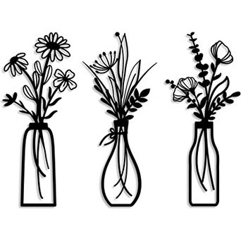 3 pc Metal Flowers Wall Arts-Minimalist Flower Wall Decors for Living room Bathroom Bedroom