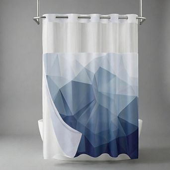 No Hook Shower Curtain , Geometric Fabric Shower Curtain Set for Bathroom Decor