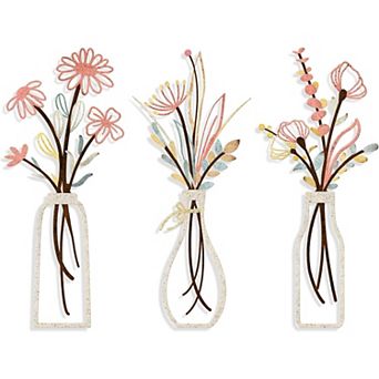 3 pc Metal Flowers Wall Arts - Rustic Farmhouse Style Décor Metal Wall Art , for Home Bedroom