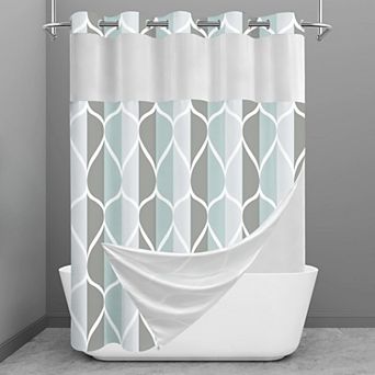 No Hook Shower Curtain with Snap in Liner Set -with See Through Mesh Top Window,Washable, 71x74 INCH