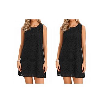 2 Packs Lace Dress for Women's Eyelet Floral Sleeveless Summer Casual A Line Mini Dresses