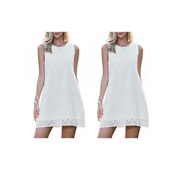 2 Packs Lace Dress for Women's Eyelet Floral Sleeveless Summer Casual A Line Mini Dresses