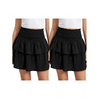 2 Packs Women's Ruffle Mini Skirt High Waist Layered Flowy Casual Summer Tiered A-Line Short Skirts